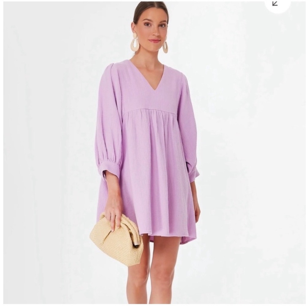 Pomander Place Lavender Purple Gauze Babydoll Tunic V-Neck Puff Sleeve Top S NWT